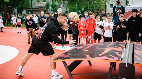 Lukas Podolski plays Tec Football during the Common Ground opening on May 24, 2023 in Zabrze, Poland.