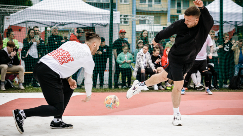 Football match at Bundesliga Common Ground opening in Zabrze, Poland.