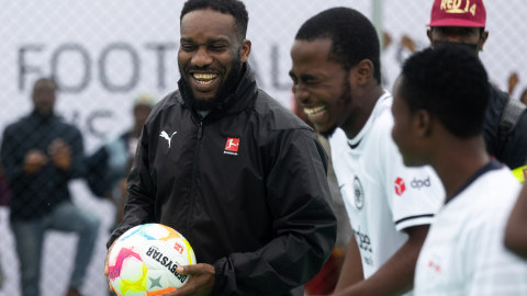 Bundesliga legend JayJay Okocha at the Bundesliga Common Ground opening on July 9, 2022 in Lagos, Nigeria.